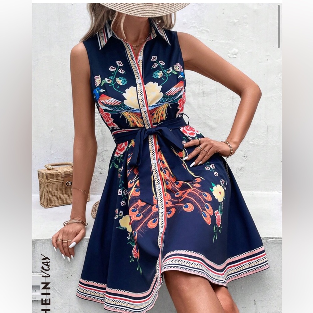 Peacock Belted Skater Dress